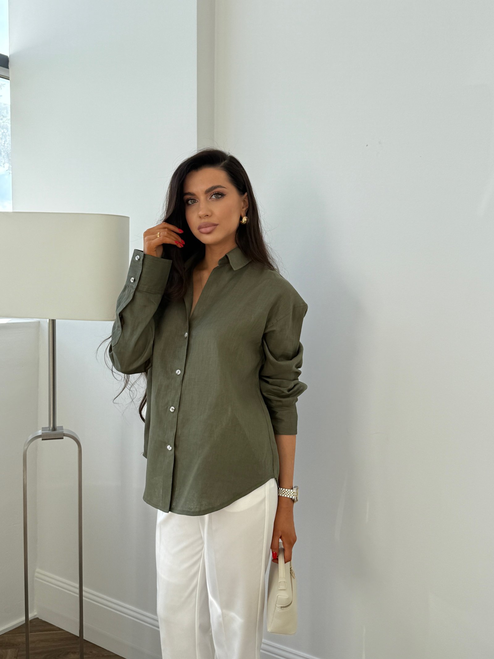 Сорочка linen light Колір: Олива; Розмір: С-М