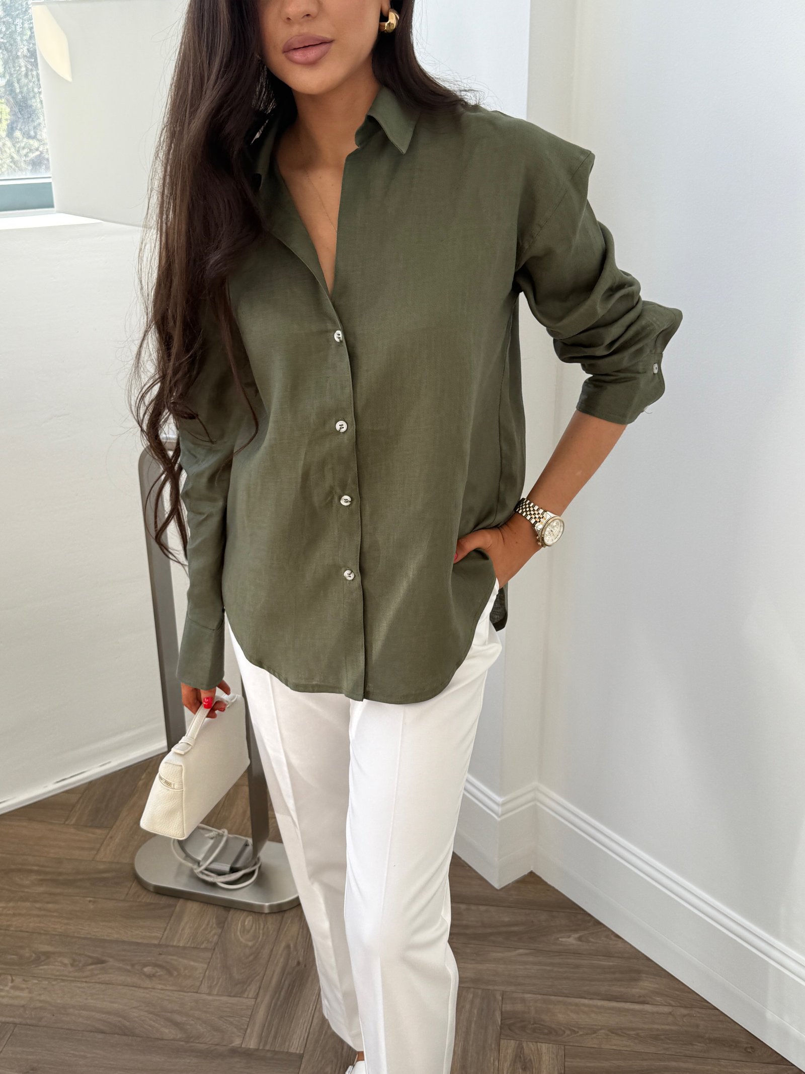 Сорочка linen light Колір: Олива; Розмір: С-М