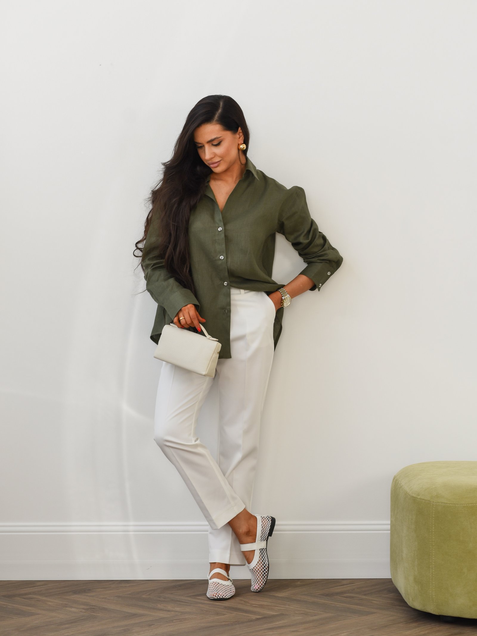 Сорочка linen light Колір: Олива; Розмір: С-М