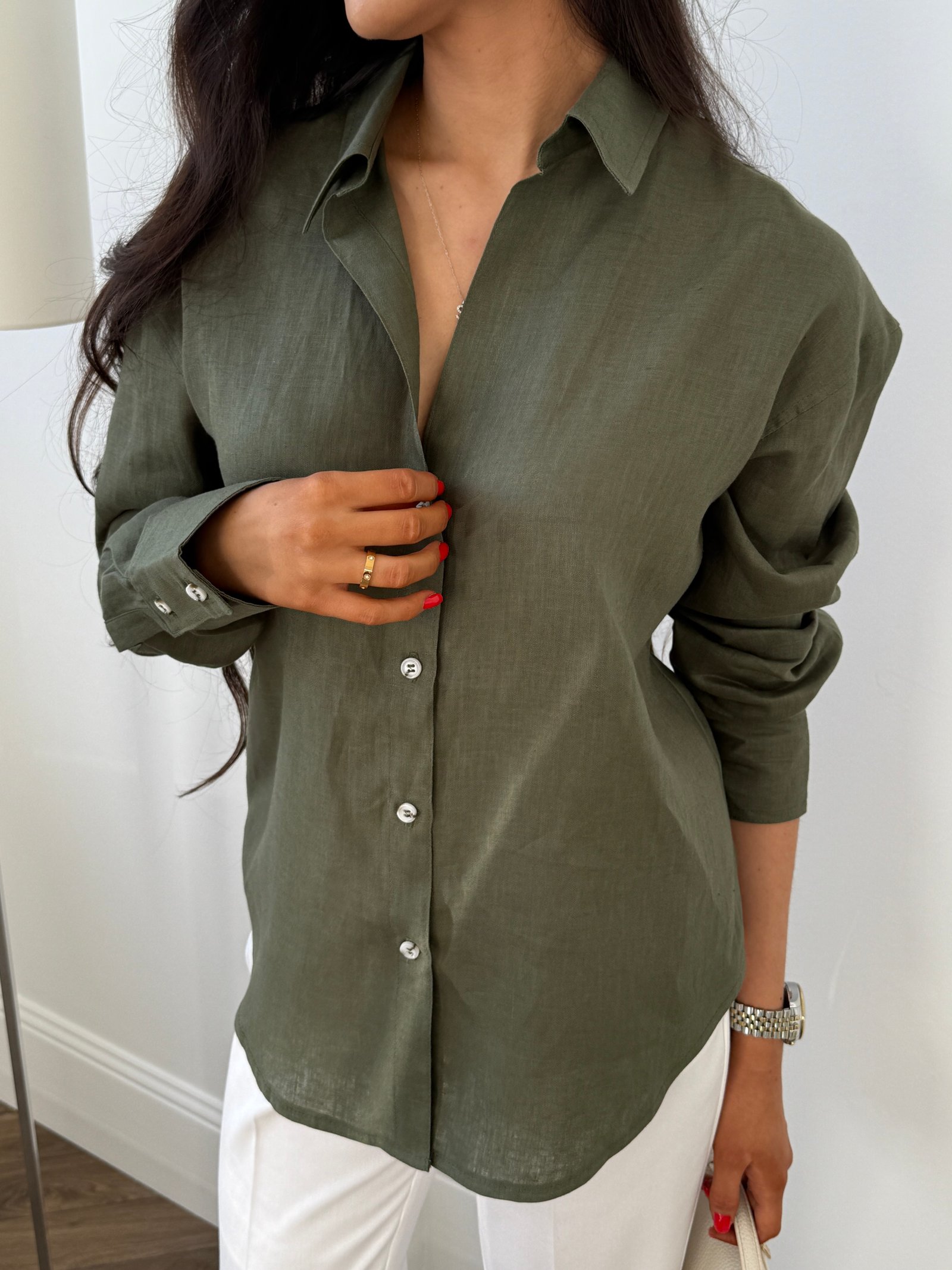 Сорочка linen light Колір: Олива; Розмір: С-М
