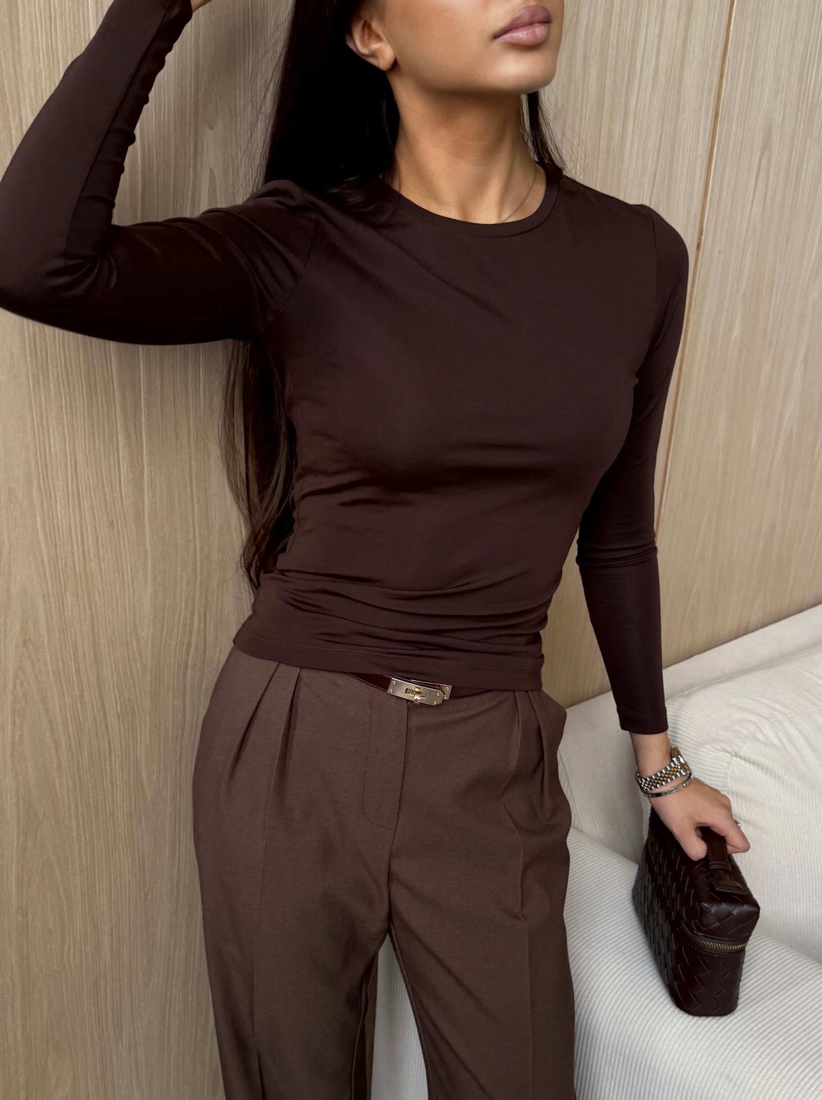 Лонгслів skin Колір: Коричневий; Розмір: С